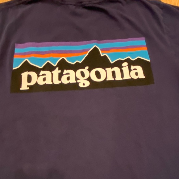 Patagonia Mens Blue Cotton Short Sleeve T-Shirt / Logo on Back/ Size M Slim Fit - Picture 5 of 11